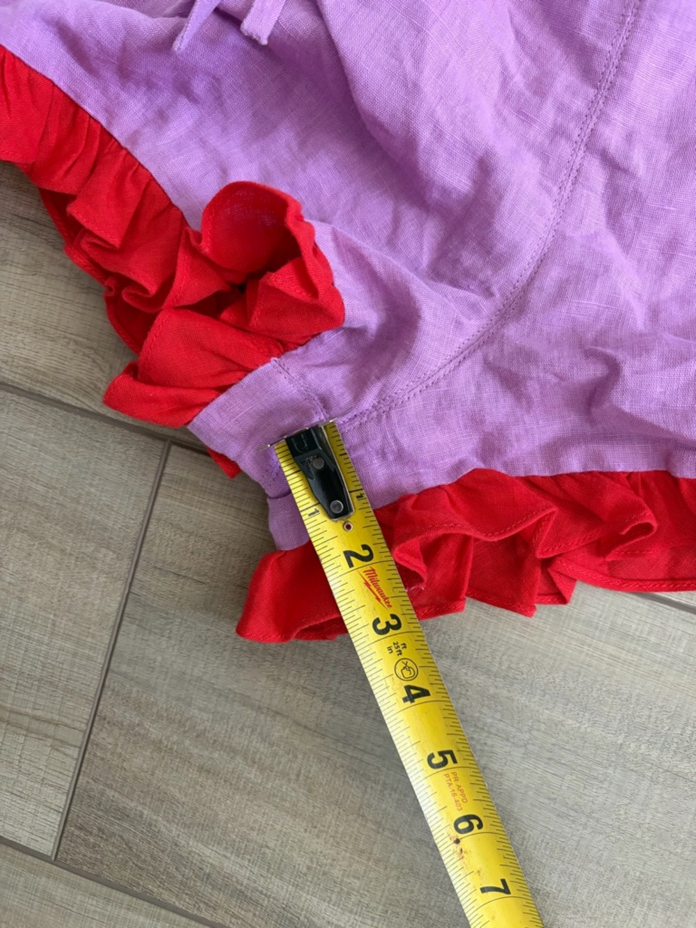Dora Larsen Free People Lavender Red Ruffle Pull On Linen Organic Cotton Shorts - Picture 11 of 11